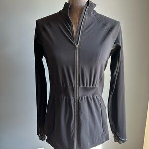 Athleta Black Jacket with Cinched Waist and High Collar